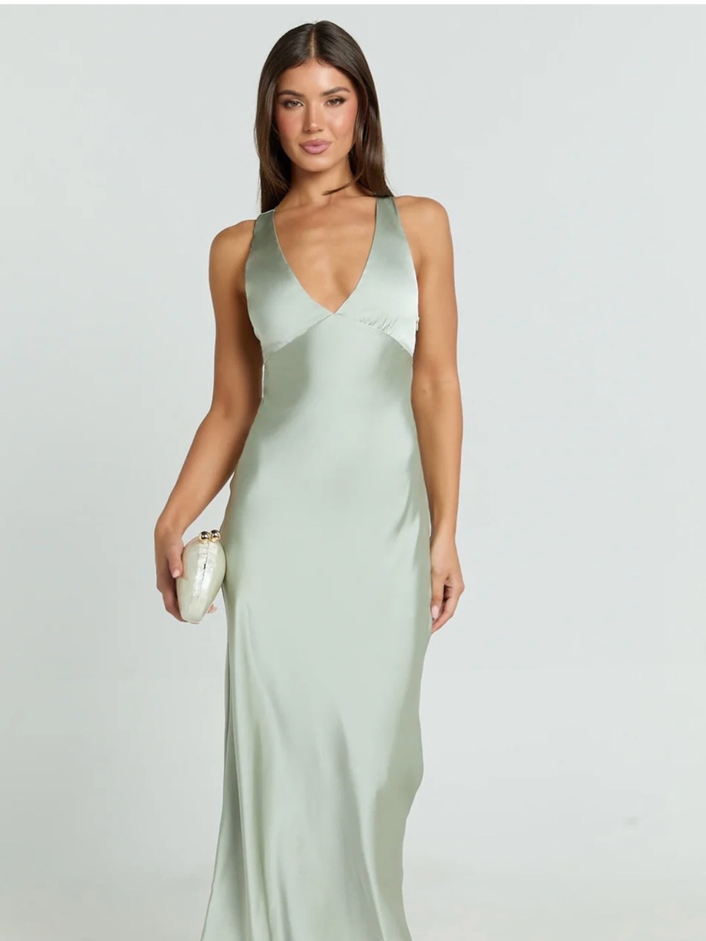 Showpo Sage Satin V-Neck Maxi Dress